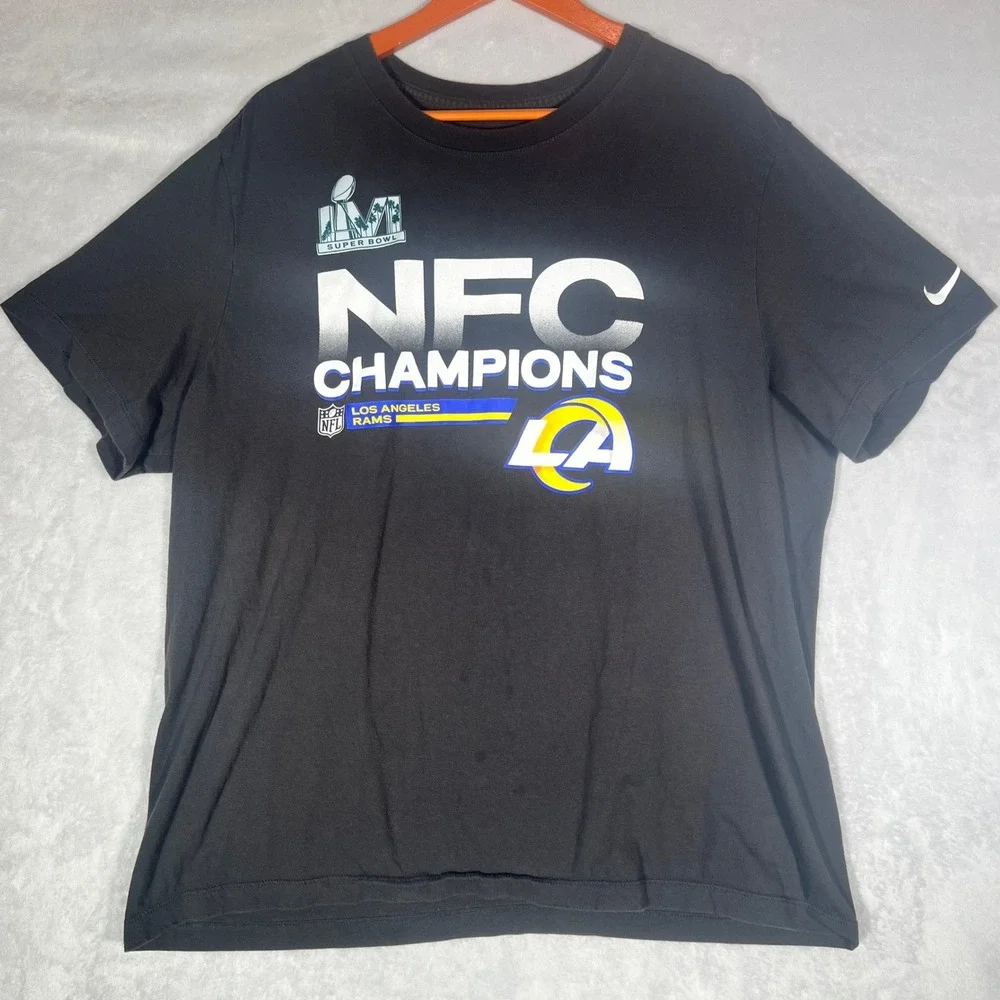 Nike T-Shirt Men XXL Gray Los Angeles Rams NFC Champions Super Bowl Short Sleeve